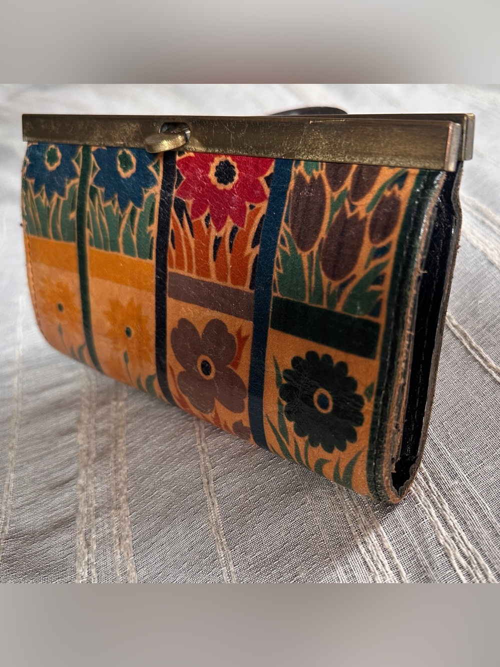 PATRICIA NASH Cauchy Leather Wallet / Clutch - Vintage Grid Floral Print